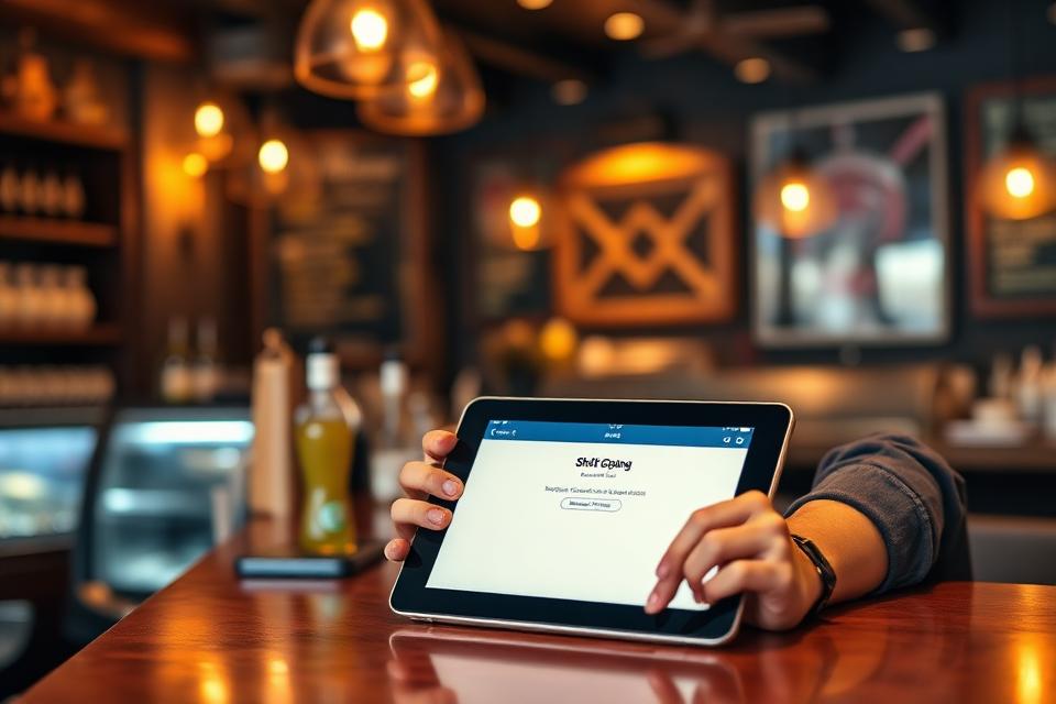 Gestor publicando um turno pelo tablet no balcão do restaurante